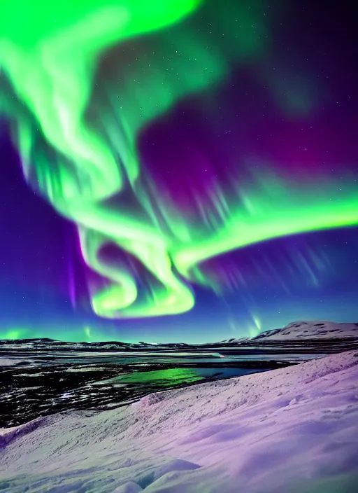 Prompt: northern lights in the night sky over iceland