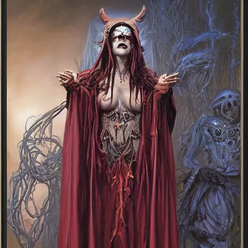 Image similar to portrait of an undead priestess, by gerald brom, donato giancola, and berthold woltze.