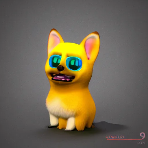 Image similar to corgi furby toy, concept art, highly detailed, extremely cute, 3 d render