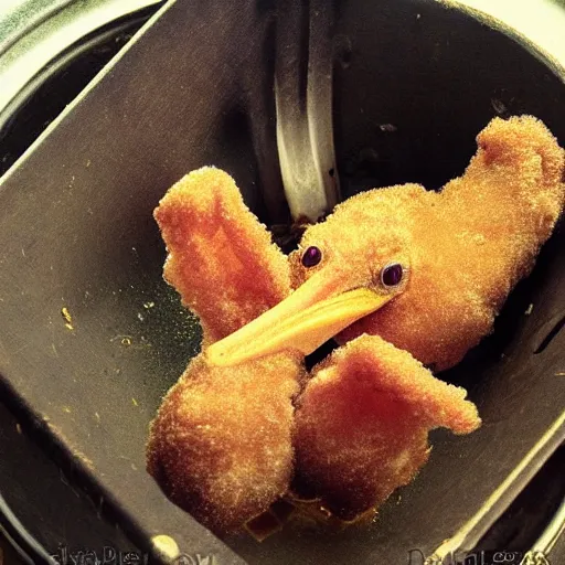 Image similar to deep fried baby pelican, hilarious goofy image