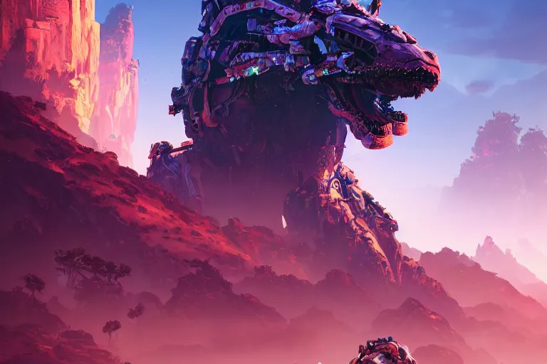 Image similar to slitherfang machine creature robot of horizon forbidden west horizon zero dawn radiating a glowing aura global illumination ray tracing hdr fanart arstation by ian pesty and alena aenami artworks in 4 k