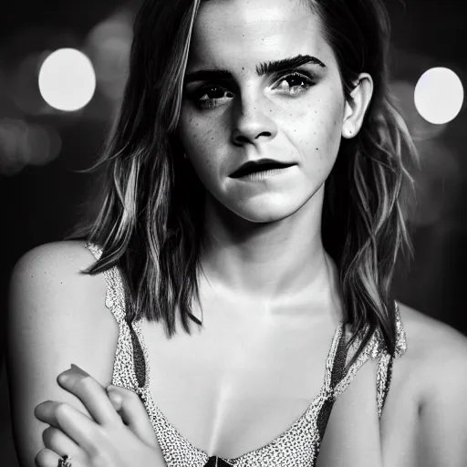 Prompt: Emma Watson at Victoria Secret, Canon EOS R5, f/1.4, ISO 200, 1/160s, 8K, RAW, unedited, symmetrical balance, in-frame