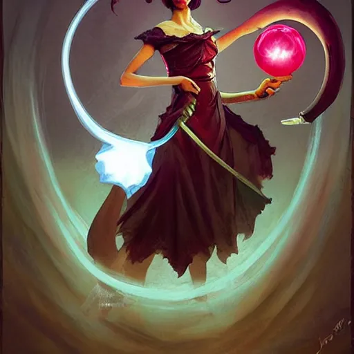 Image similar to tiefling woman with bent horns holding a glowing floating flower, petrichor, malady, art by fiona staples, art by james gurney, art by norman rockwell