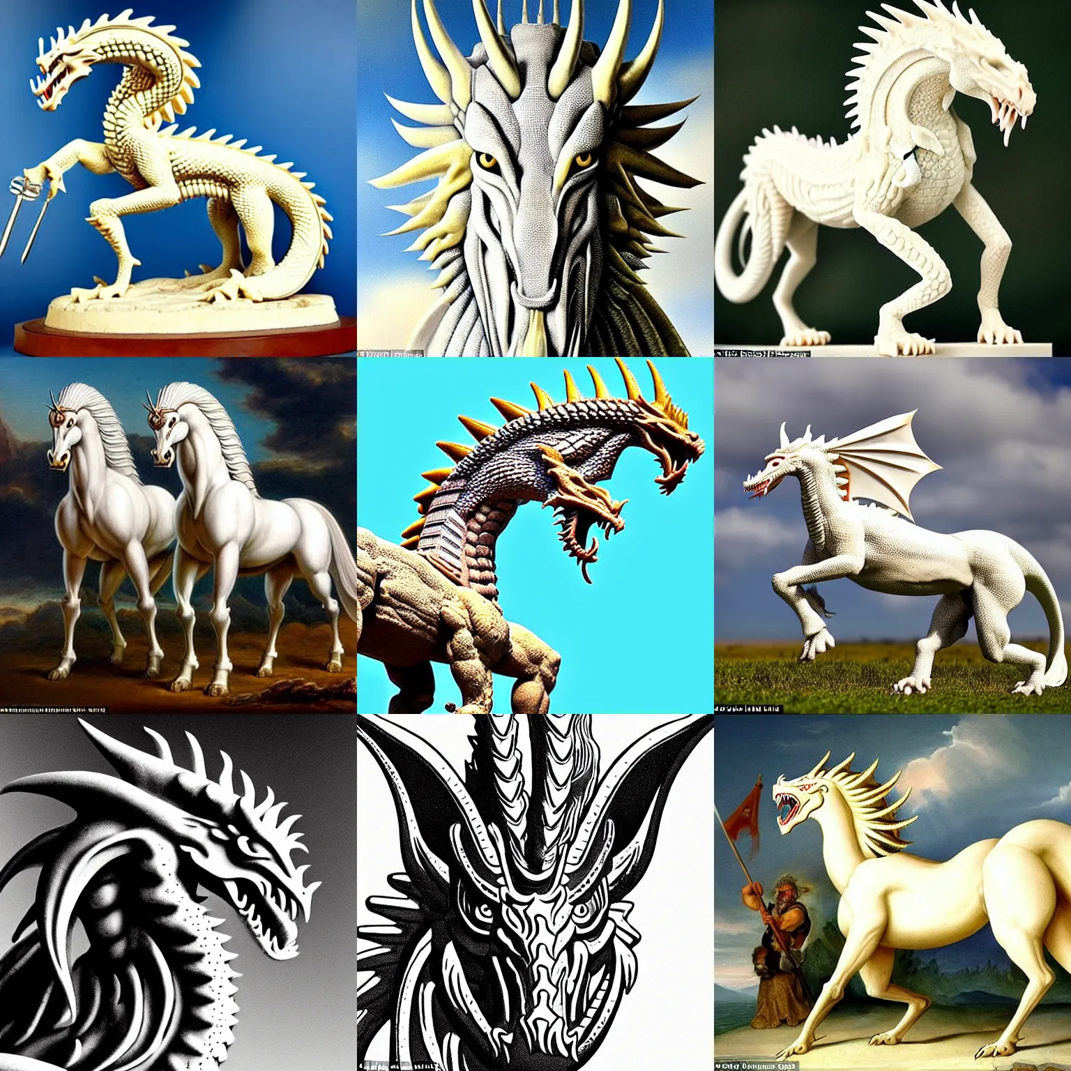 Prompt: The general footing brought to us by Homer is that a true dragon is white with four spiny legs, a fork-tongued crest, an underslung jaw, golden eyes and breath that burns. That was only for more civilized liegemen; mere boots for us. Think of them as solely oceangoing horses enlarged