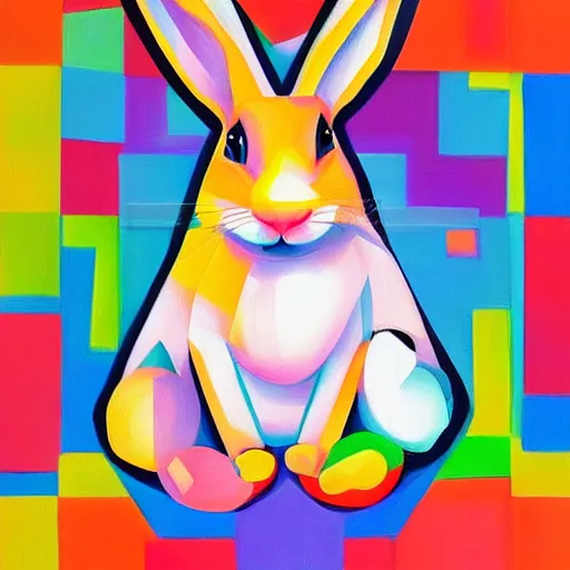 a cute colorful rabbit in the style of cubism and