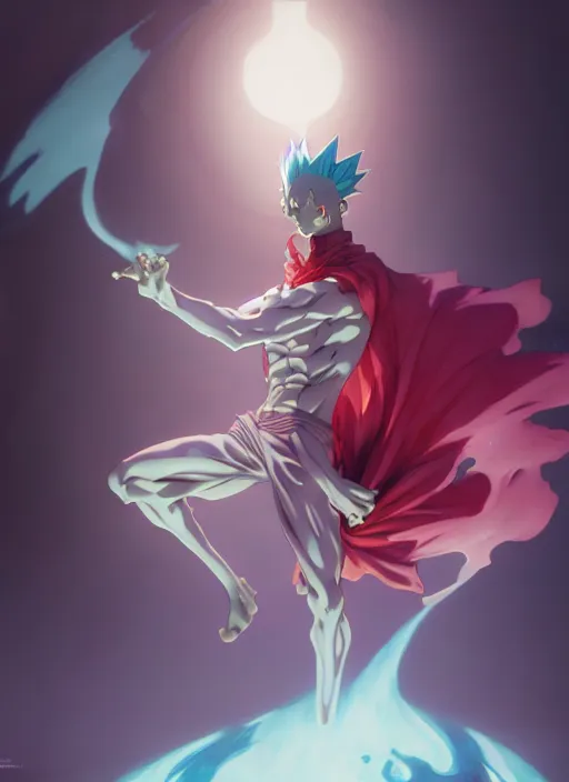 Image similar to hisoka from hunter × hunter, dark, anime, peter mohrbacher, path traced, half body shot, kelly mckernan, alfonso mucha, cinematic, concept artbook, artstation, video game, pixar, unreal engine, 8 k