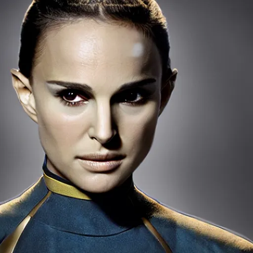 Image similar to Natalie Portman in Star Trek, (EOS 5DS R, ISO100, f/8, 1/125, 84mm, postprocessed, crisp face, facial features)