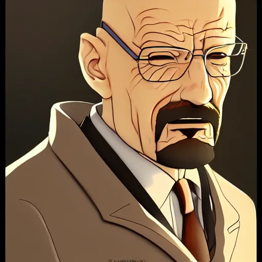 Image similar to portrait of bartender walter white, anime fantasy illustration by tomoyuki yamasaki, kyoto studio, madhouse, ufotable, comixwave films, trending on artstation