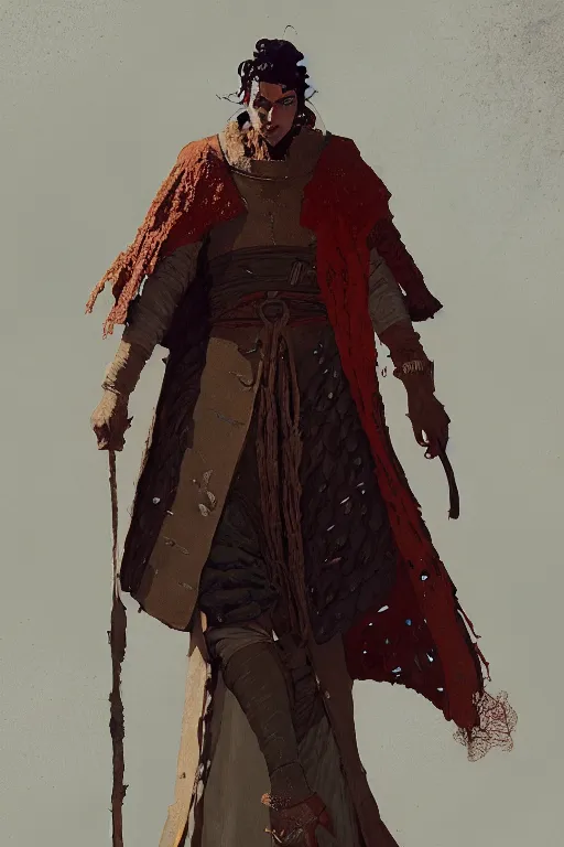 Image similar to an ultradetailed painting of a ancient man wearing a medieval coat designed by alexander mcqueen by conrad roset, greg rutkowski and makoto shinkai trending on artstation