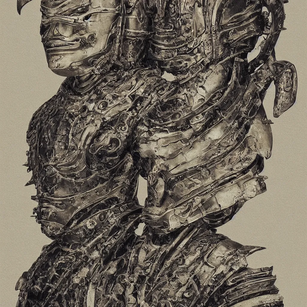 Image similar to poster of a beautiful meditating samurai by hans ruedi giger