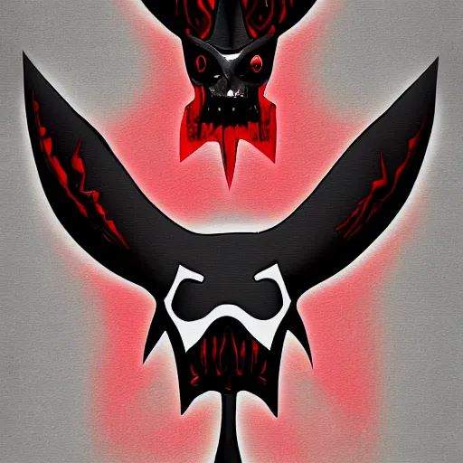 Image similar to Devil in pastor outfit facing camera head down, symmetrical, spooky, black and red, digital art