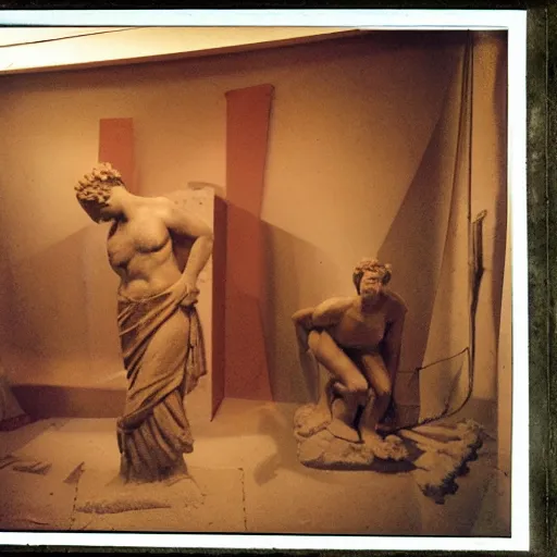 Prompt: polaroide photo inside of an ancient greek sculpture atelier, award winning photo, color
