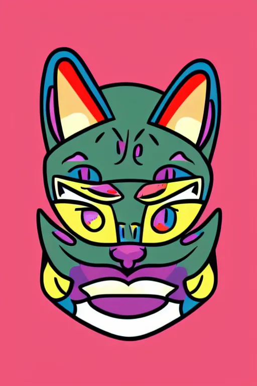 Image similar to Portrait of a cat as a Mexican wrestler in a mask, sticker, colorful, illustration, highly detailed, simple, smooth and clean vector curves, no jagged lines, vector art, smooth