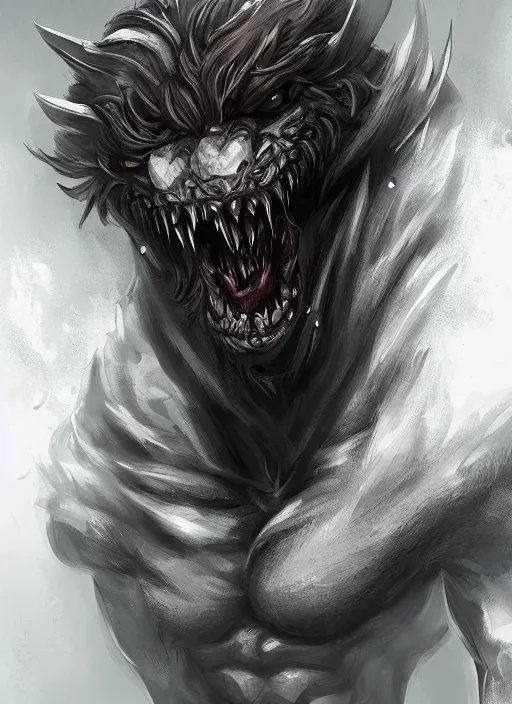 Image similar to detailed beautiful cool male character art depicting a creepy werewolf monster, concept art, depth of field, on amino, by sakimichan patreon, wlop, weibo, bcy. net, colorhub. me high quality art on artstation.