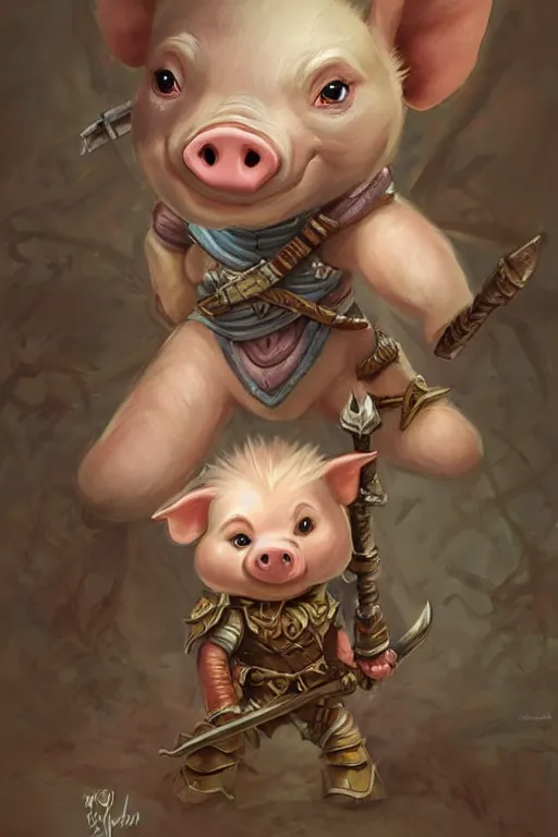Image similar to anthropomorphic warrior piglet, tiny, small, miniature pig, baby animal, short, pale blue armor, cute and adorable, pretty, beautiful, DnD character art portrait, matte fantasy painting, DeviantArt Artstation, by Jason Felix by Steve Argyle by Tyler Jacobson by Peter Mohrbacher, cinematic lighting