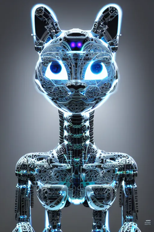 Image similar to detailed photo of the half - cybernetic robocat, symmetry, awesome exposition, very detailed, highly accurate, intricate, professional lighting diffracted lightrays, 8 k, sense of awe, science magazine cover