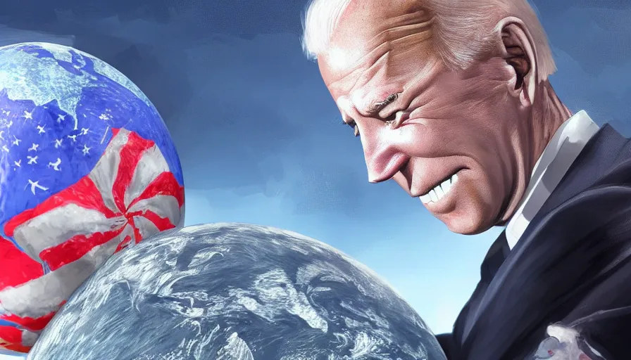 Image similar to joe biden holds the world in his hands, hyperdetailed, artstation, cgsociety, 8 k