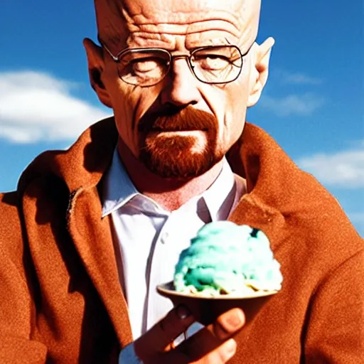 Image similar to walter white holding an ice cream sundae, sharp focus