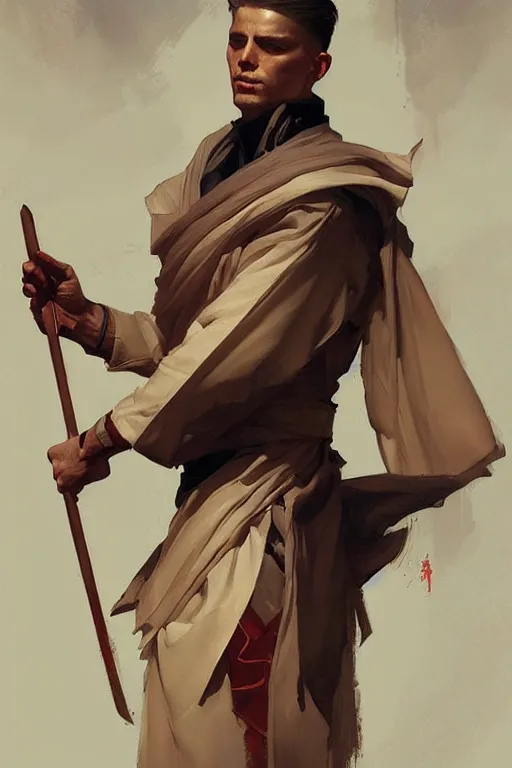 Image similar to attractive male, taoism, painting by greg rutkowski, j. c. leyendecker, artgerm