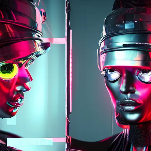 Prompt: futuristic cyberpunk inspired avant-garde art, deco fashion, highly detailed, photorealistic portrait, bright studio setting, studio lighting, crisp quality and light reflections, unreal engine 5 quality render