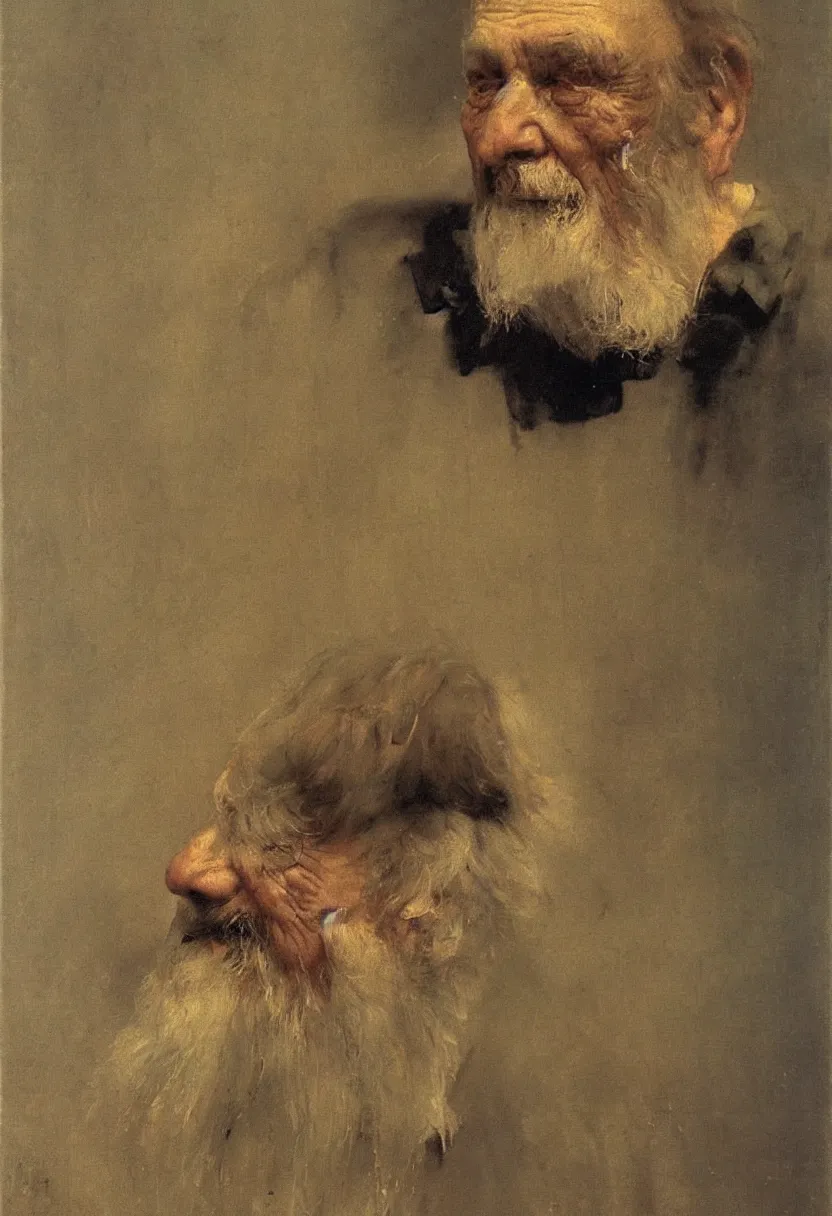 Image similar to Painting by Ilya Repin, portrait of an old man