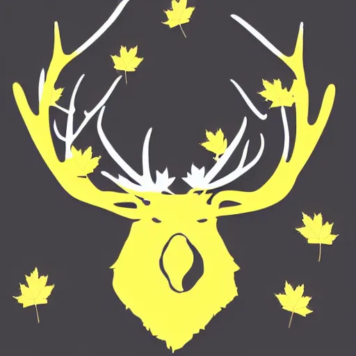 Image similar to a yellow moose with maple leaf antlers logo, black background, logo