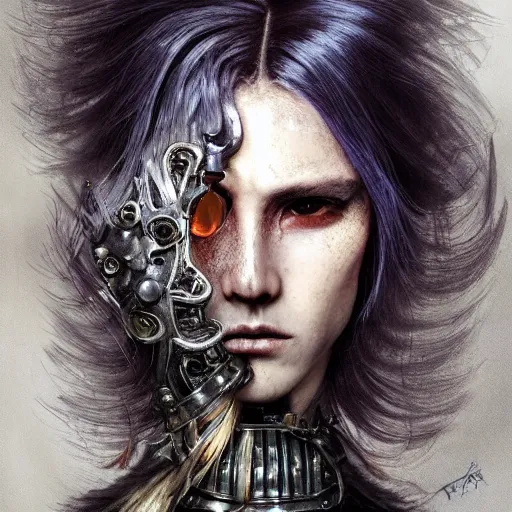 Image similar to portrait, headshot, insanely nice professional hair style, dramatic hair color, digital painting, of a old 17th century, old cyborg merchant, amber jewels, baroque, ornate clothing, scifi, realistic, hyperdetailed, chiaroscuro, concept art, art by Franz Hals and Jon Foster and Ayami Kojima and Amano and Karol Bak,