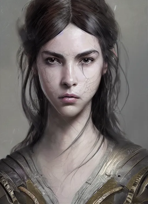 Image similar to a professional portrait of a beautiful young female, clothed in ethereal battle armor, olive skin, long dark hair, beautiful bone structure, symmetrical facial features, intricate, elegant, digital painting, concept art, smooth, sharp focus, finely detailed, illustration, from Valerian and the City of a Thousand Planets, in the style of Ruan Jia and Mandy Jurgens and Artgerm and Greg Rutkowski and William-Adolphe Bouguerea