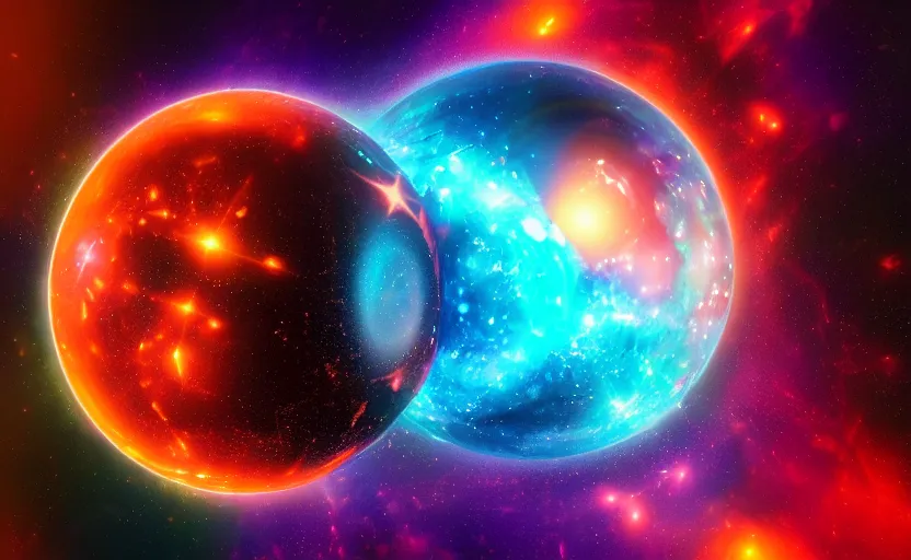 Prompt: pro - vida, cosmic integration, the privilege of being, closeup of a hand holding spheres of power, cosmic color scheme, macro up view, neon, glow, darkness, dramatic, sharp focus, octane render, imax