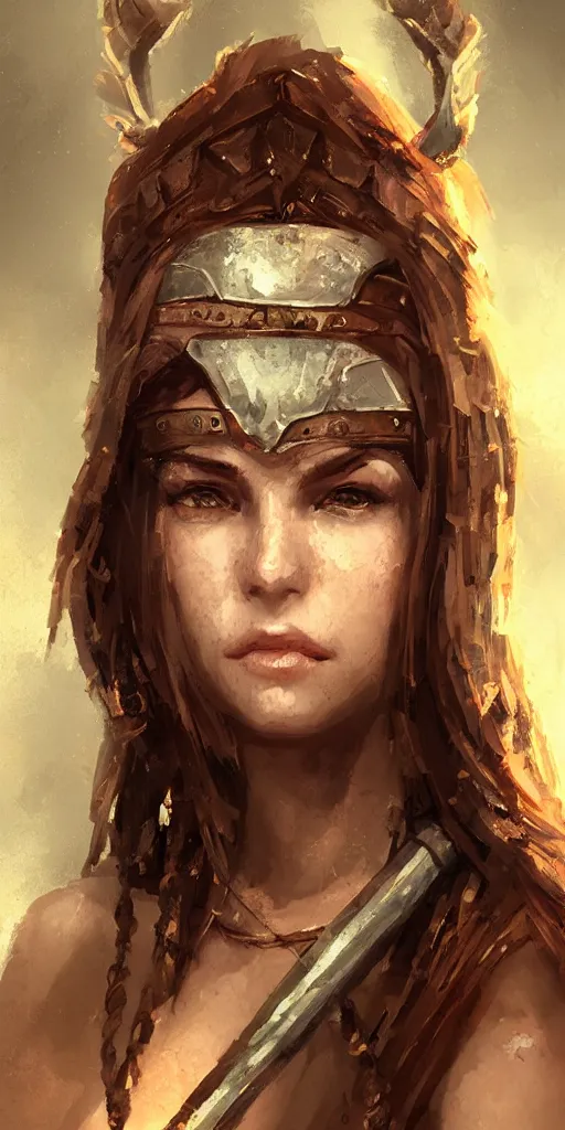 Image similar to head and shoulders portrait of a barbarian female high quality focus by wlop