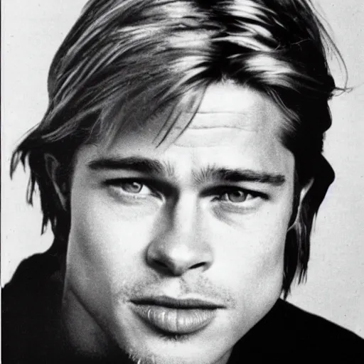 Prompt: brad pitt, yearbook photo, 1 9 7 6, vintage,