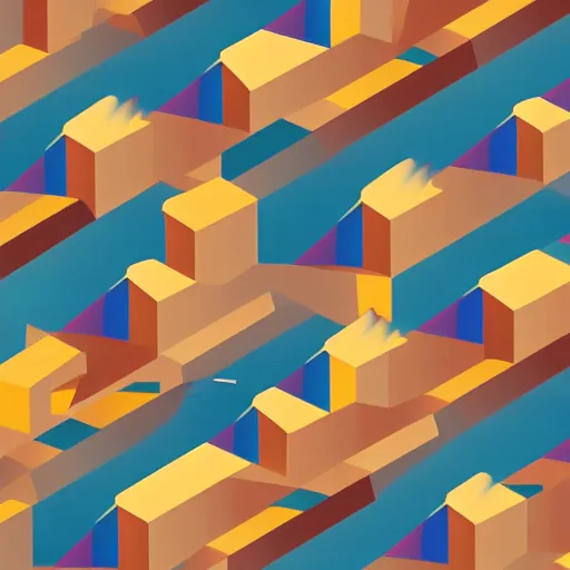 Image similar to geometric art of a town in a desert, made entirely from gradients, colorful, vector graphics