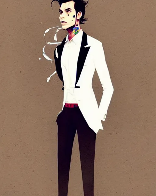 Image similar to a ultradetailed portrait painting of a stylish man wearing suit outfit, by conrad roset, greg rutkowski and makoto shinkai trending on artstation