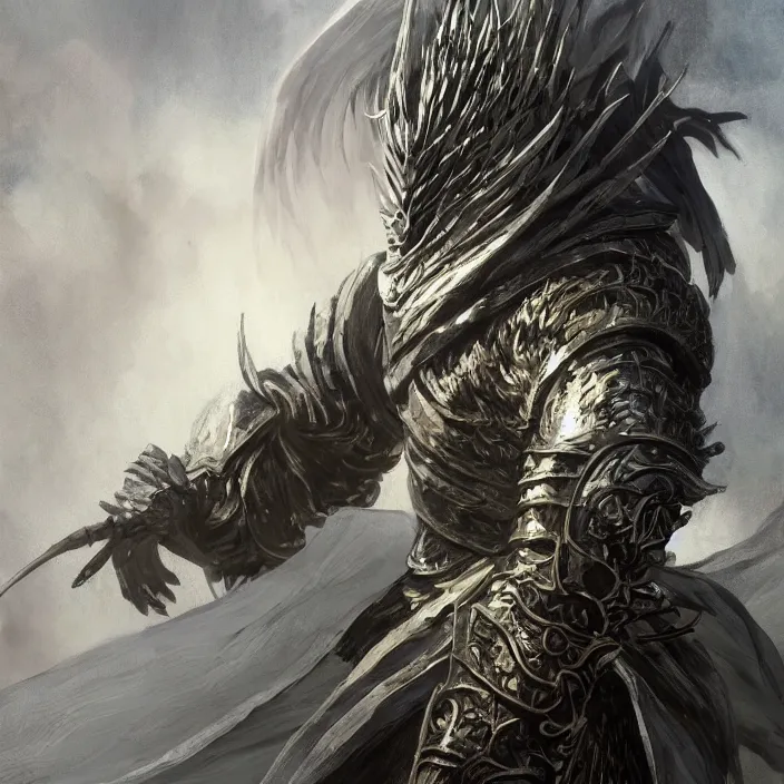 Prompt: beautiful illustrated portrait of the nameless king (from Dark Souls III) the god of storms and warfare wearing heavy iron armor, painted, 4k artwork, trending on artstation, octane render, art by artgerm and greg rutkowski and alphonse mucha and craig mullins and James Jean and Andrei Riabovitchev and Marc Simonetti and peter mohrbacher