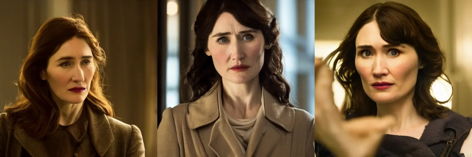 Prompt: close-up of Carice van Houten as a detective in a movie directed by Christopher Nolan, movie still frame, promotional image, imax 70 mm footage