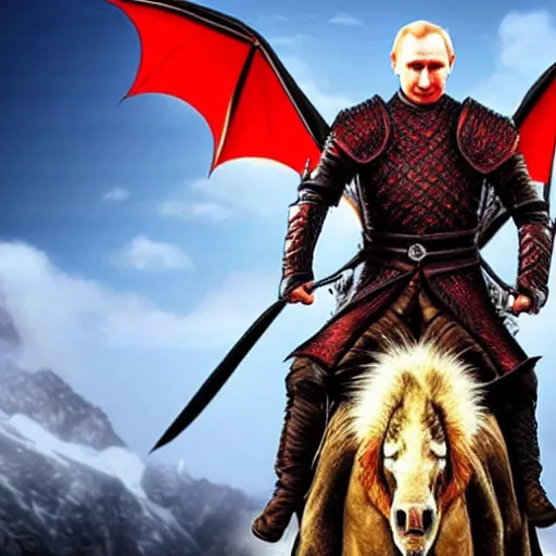 Image similar to Vladimir Putin riding a dragon from Game of Thrones