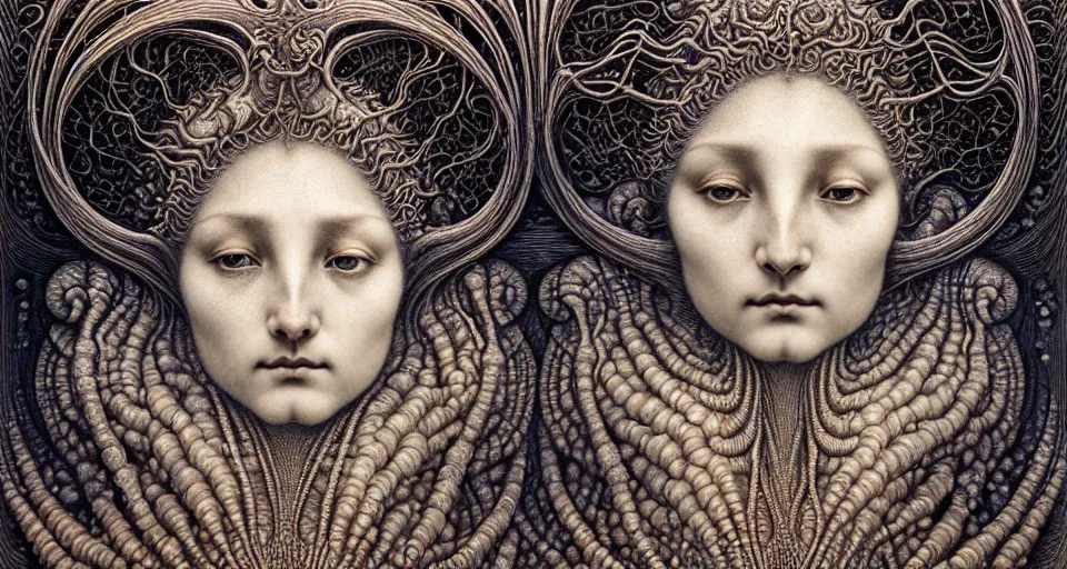 Image similar to detailed realistic beautiful moon goddess face portrait by jean delville, gustave dore, iris van herpen and marco mazzoni, art forms of nature by ernst haeckel, art nouveau, symbolist, visionary, gothic, neo - gothic, pre - raphaelite, fractal lace, intricate alien botanicals, ai biodiversity, surreality, hyperdetailed ultrasharp octane render