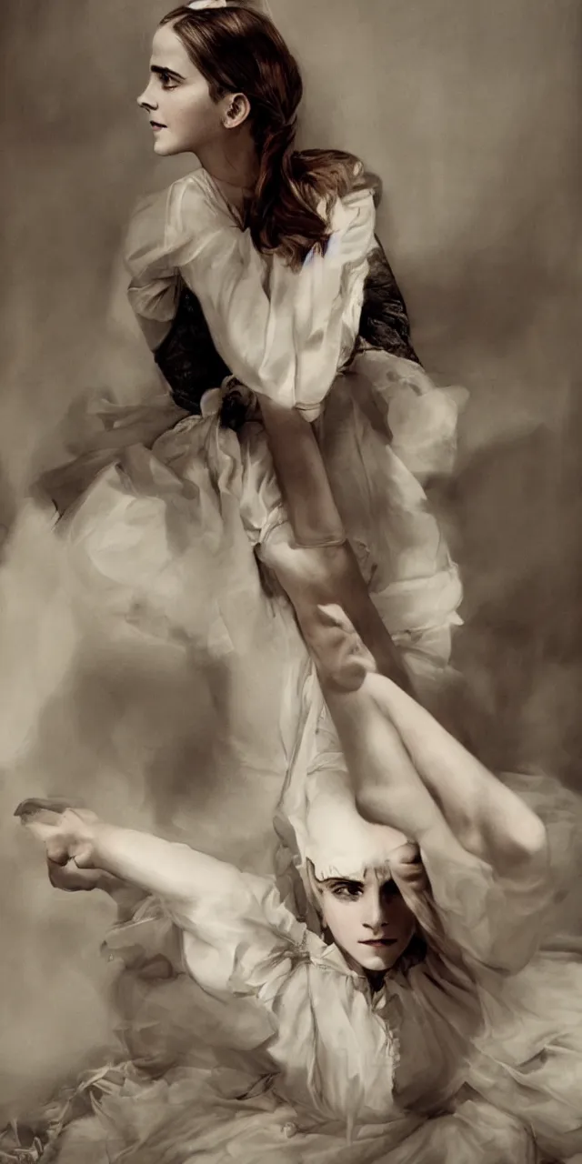 Image similar to portrait emma watson stretching southern belle greg rutkowski cecil beaton
