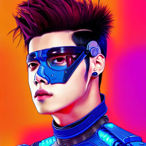 Image similar to portrait painting of a cyborg jackson wang from got 7, sharp focus, award - winning, trending on artstation, masterpiece, highly detailed, intricate. art by josan gonzales and moebius and deathburger