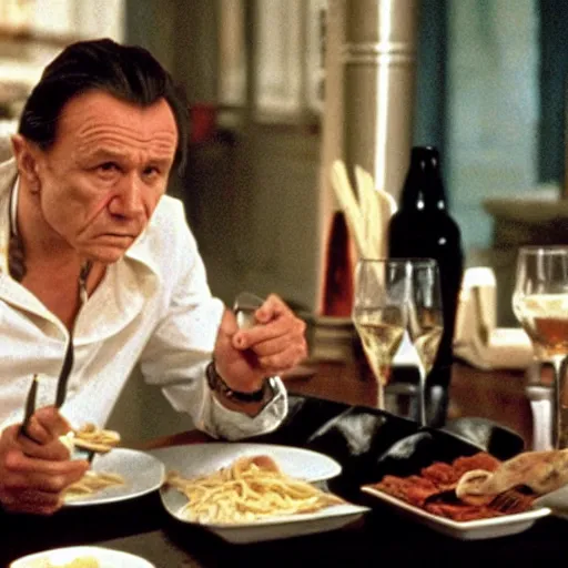 Image similar to Harvey Keitel eating pasta in American Psycho (1999)