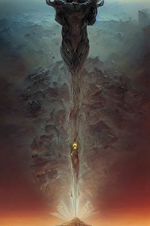 Prompt: godess of artificial intelligence floating above the humanity, sharp focus, by rozalski, by wayne barlowe, cinematic, cinematic shot, megalophobia