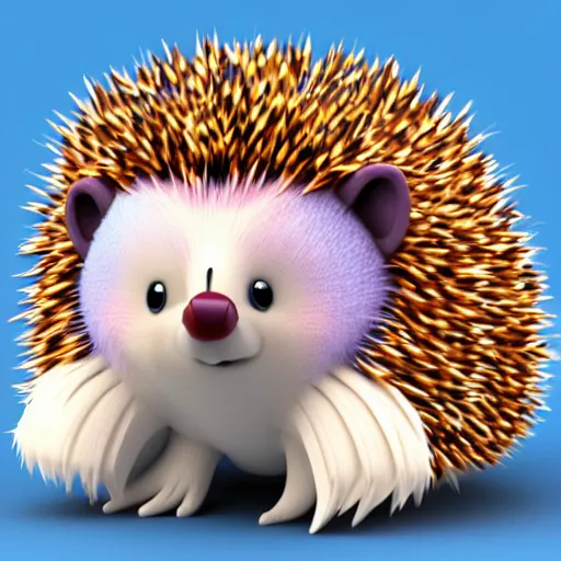 Prompt: colorful furry cute hedgehog 3d render with rainbow quills