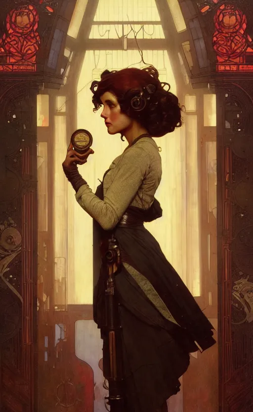 Image similar to karl marx daughter gorgeous lighting by weta studio, mucha, bautista and norman rockwell and greg rutkowski and tom bagshaw and james gurney and lucasfilm