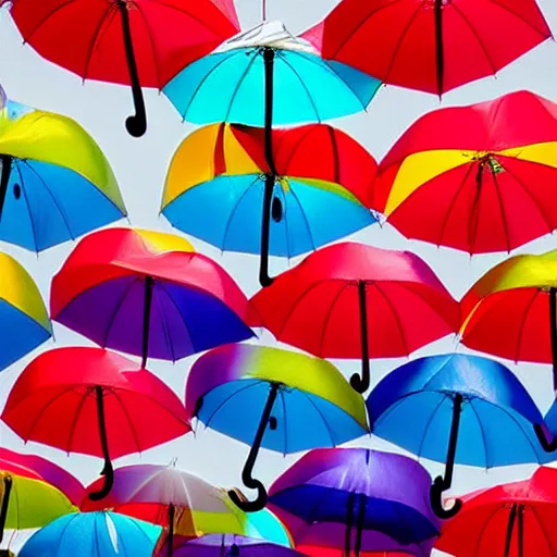Image similar to a rainbow of umbrellas in an old city