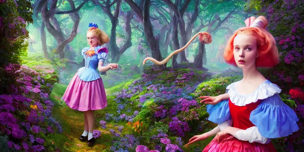 Prompt: Alice, Alice in wonderland, colorful, wide angle, super highly detailed, professional digital painting, artstation, concept art, smooth, sharp focus, no blur, no dof, extreme illustration, Unreal Engine 5, Photorealism, HD quality, 8k resolution, cinema 4d, 3D, beautiful, cinematic, art by artgerm and greg rutkowski and alphonse mucha and loish and WLOP