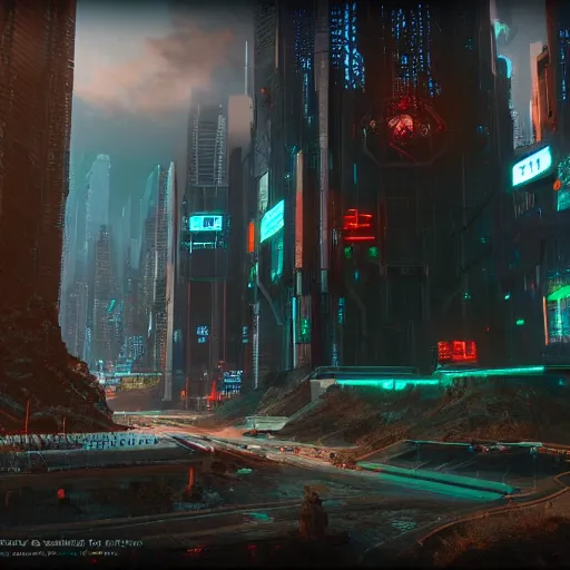 Prompt: cyberpunk elden ring landscape, unreal 5, 8k resolution, hdr