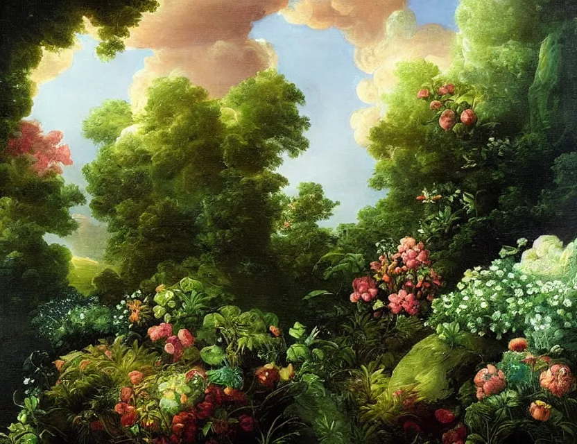 Image similar to ocean spirit lost in a garden. this rococo and art noveau painting by the award - winning artist has dramatic lighting, an interesting color scheme.