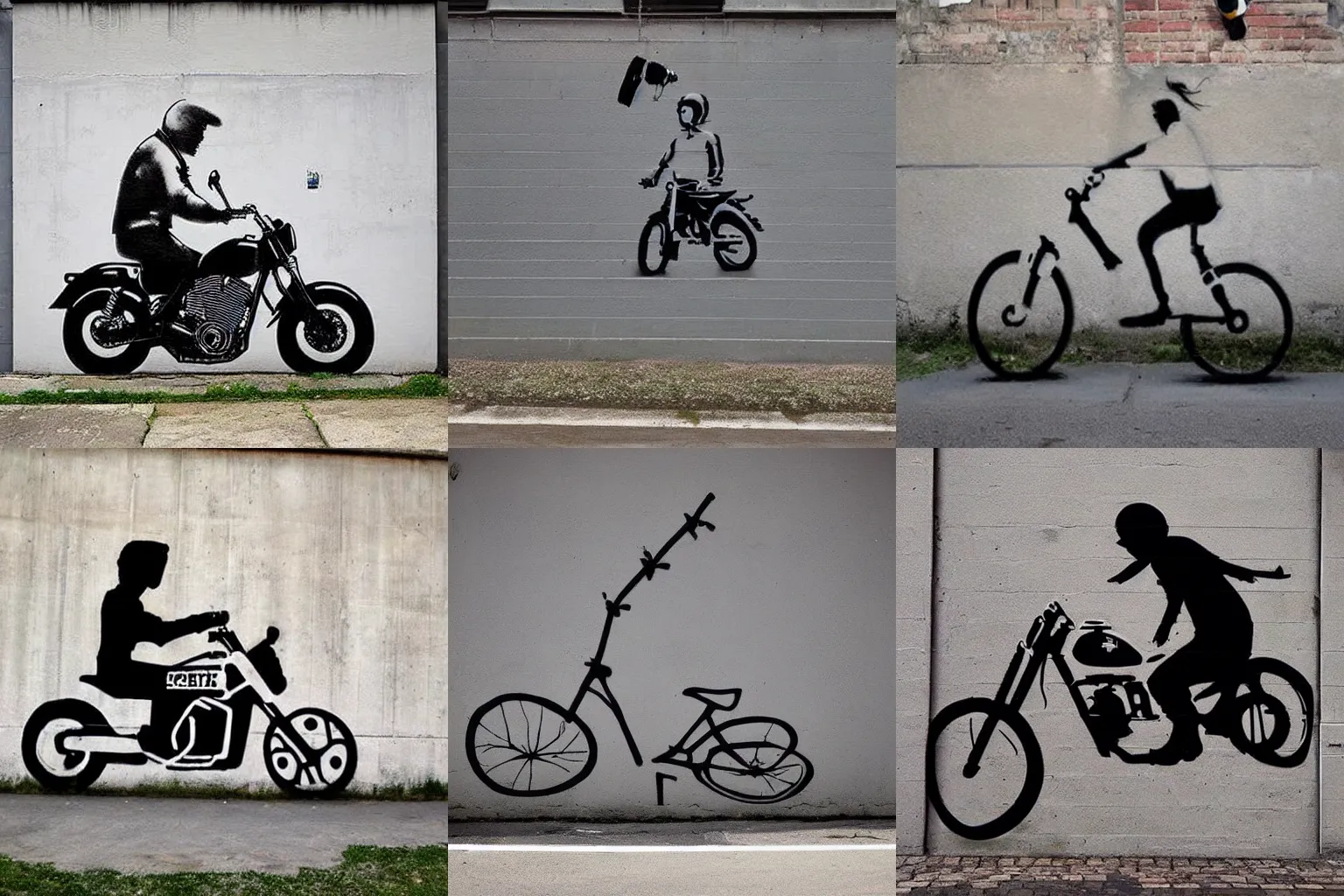 Prompt: beautiful artistic minimalistic sport motorbike street wall art by banksy