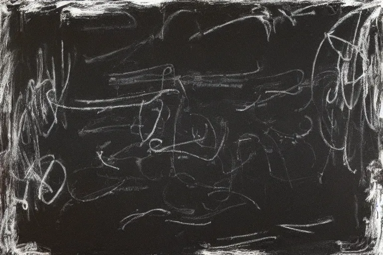 Image similar to large scale chalkboard painting by cy twombly, sparse brush strokes, high resolution art scan, well lit