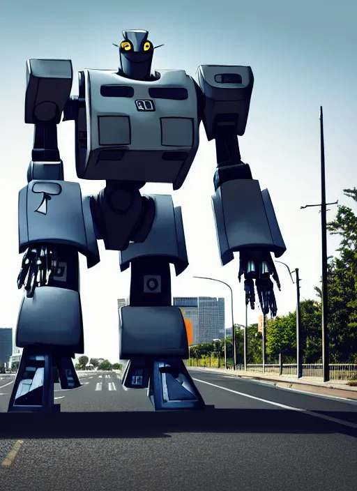 Prompt: a giant mecha robot made out of road signs walking down a street, photorealistic, highly detailed, hyper realistic, cinimatic, 8 k,